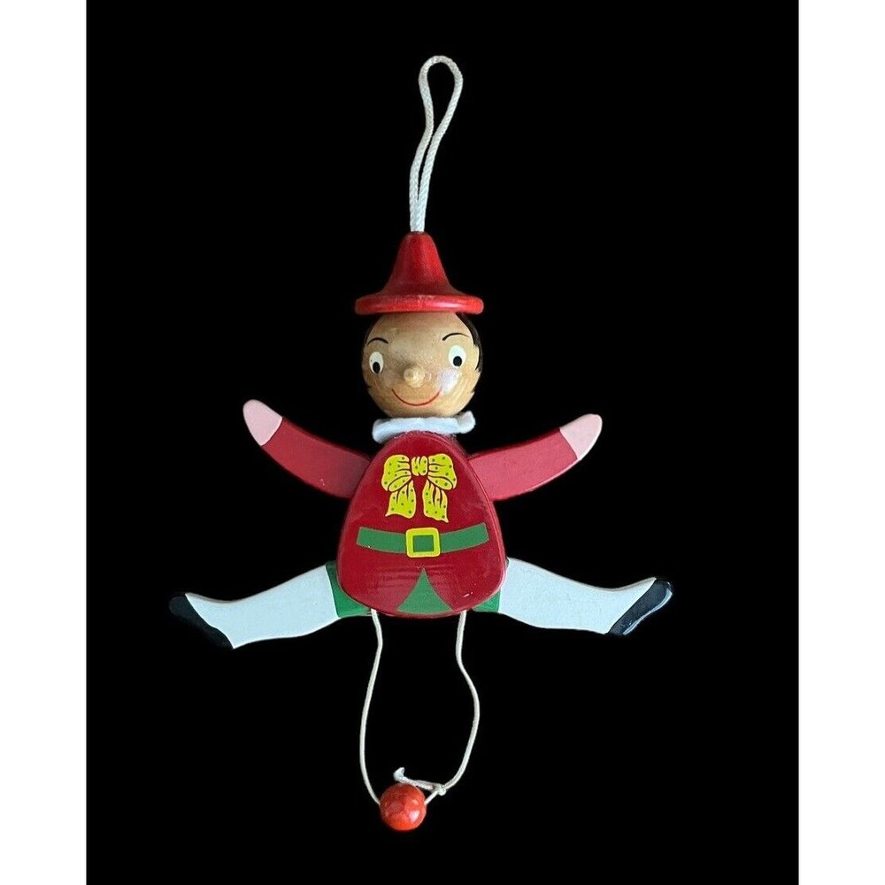 Vintage Sevi Italy Wooden Pinocchio Jumping Jack Pull String Toy 7- 1/2"